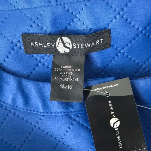 Ashley Stewart Faux Leather Midi Dress Royal Blue Button Down Belted Edgy Retro - Picture 9 of 13